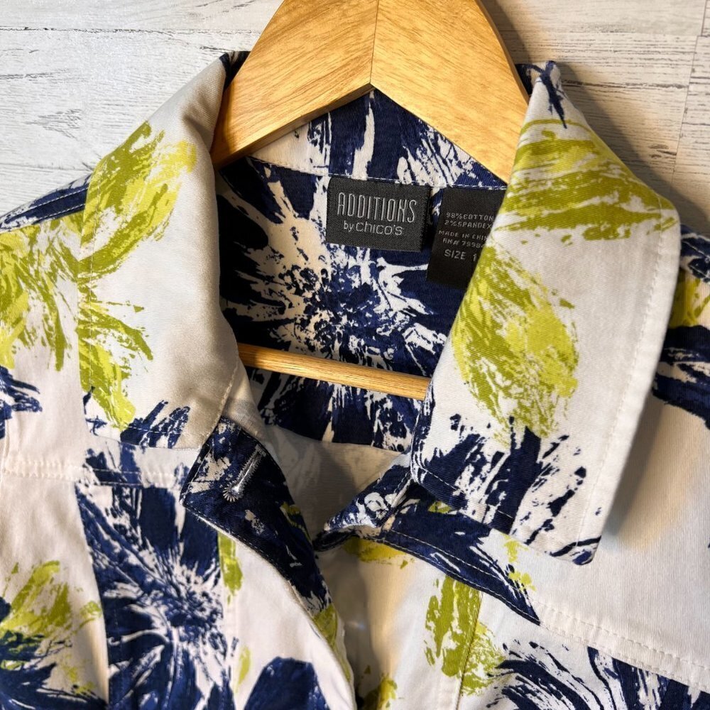 Addition by Chicos Jacket Womens Size 1 Blue and Green Floral White Denim - Picture 10 of 15